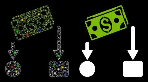 Flare Mesh Network Cash Flow Icon with Flare Spots Illustrazione stock