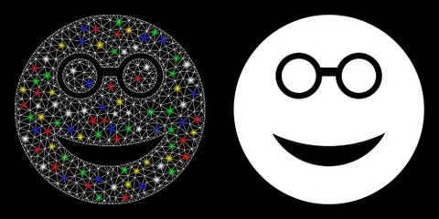 Flare Mesh Network Clever Smiley Icon with Flash Spots Illustrazione stock
