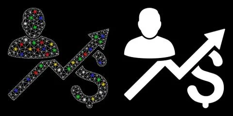 Flare Mesh Network Client Sales Chart Icon with Flare Spots Illustrazione stock