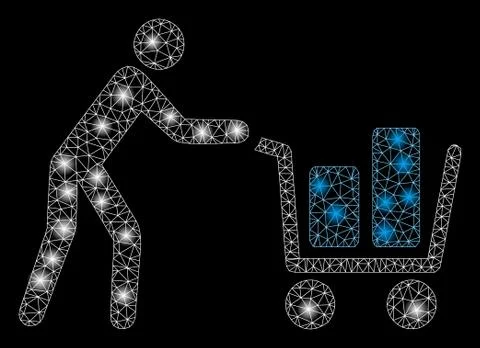 Flare Mesh Network Client with Shopping Cart with Light Spots Illustrazione stock