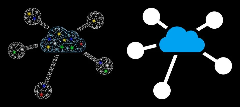 Flare Mesh Network Cloud Connections Icon with Flare Spots Stock Illustration