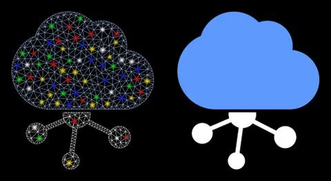 Flare Mesh Network Cloud Network Icon with Flare Spots イラスト素材