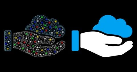 Flare Mesh Network Cloud Service Hand Icon with Flare Spots イラスト素材