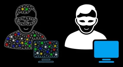 Flare Mesh Network Computer Hacker Icon with Flare Spots イラスト素材