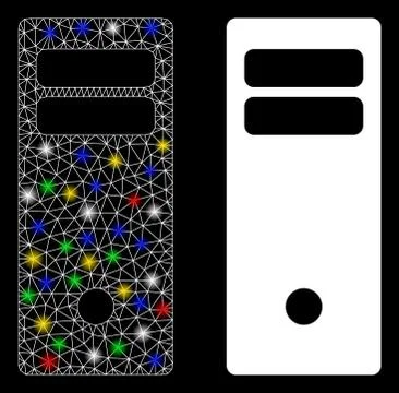 Flare Mesh Network Computer Mainframe Icon with Flare Spots Stockillustratie