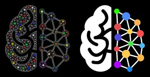 Flare Mesh Network Creative Brain Icon with Flare Spots Stock Illustration