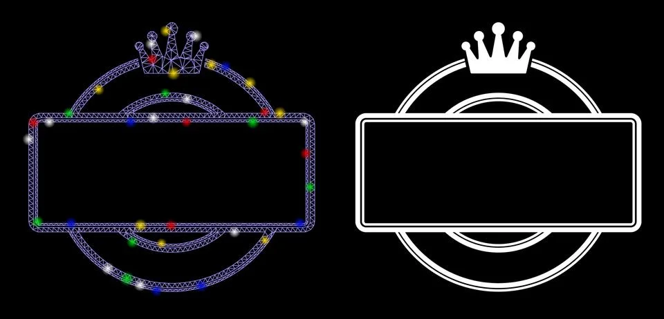 Flare Mesh Network Crown Round and Rectangle Frame Icon with Flare Spots Stock Illustration