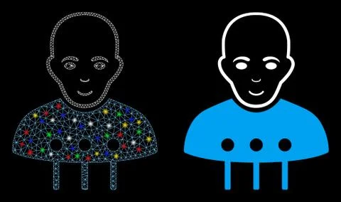 Flare Mesh Network Cyborg Interface Icon with Flare Spots Illustrazione stock