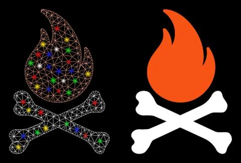Flare Mesh Network Death Bones Flame Icon with Flare Spots イラスト素材