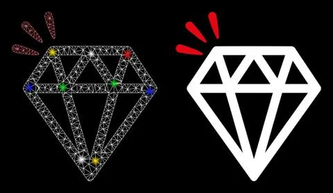 Flare Mesh Network Diamond Crystal Icon with Flare Spots 스톡 일러스트