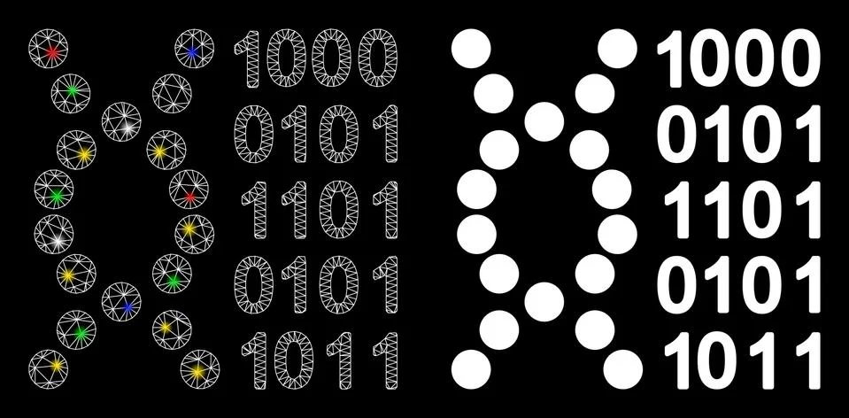 Flare Mesh Network DNA Code Icon with Flare Spots イラスト素材