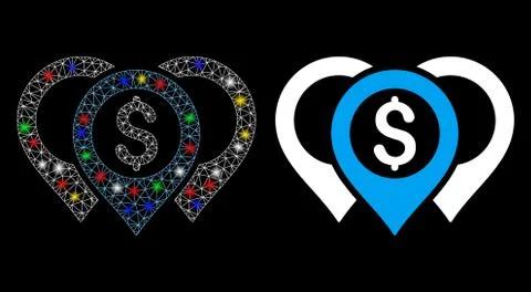 Flare Mesh Network Dollar Map Pointers Icon with Flare Spots Stock Illustration