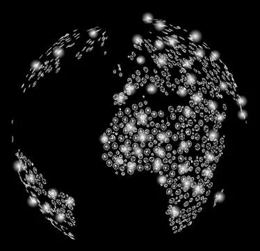 Flare Mesh Network Dotted Abstract Globe with Flare Spots Illustrazione stock