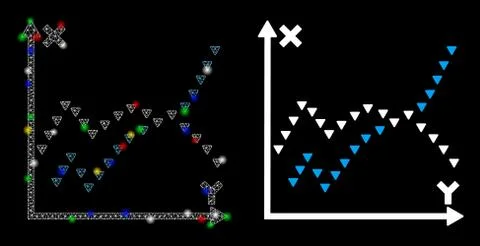 Flare Mesh Network Dotted Functions Plot Icon with Flare Spots Ilustración de archivo