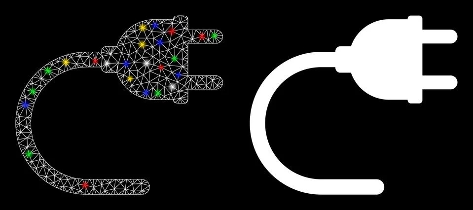 Flare Mesh Network Electrical Cord Icon with Flare Spots Stock Illustration