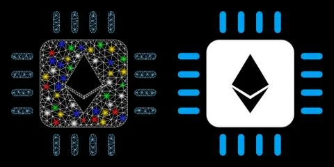 Flare Mesh Network Ethereum Processor Chip Icon with Flare Spots Illustrazione stock