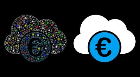 Flare Mesh Network Euro Cloud Banking Icon with Flare Spots Stock Illustration