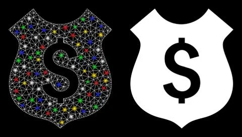 Flare Mesh Network Financial Shield Icon with Flare Spots Stock Illustration