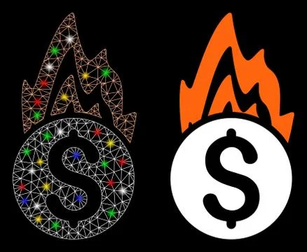 Flare Mesh Network Fire Damage Icon with Flare Spots Illustrazione stock