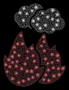 Flare Mesh Network Fire with Smoke with Flare Spots Stock Illustration