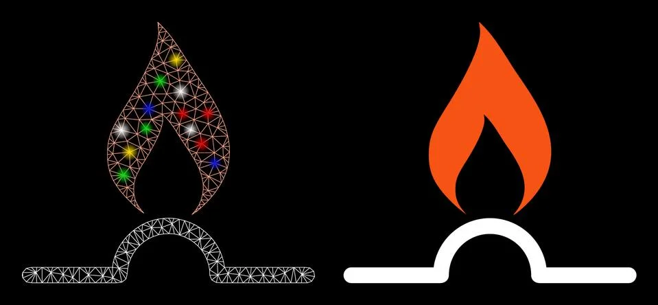 Flare Mesh Network Gas Flame Icon with Flare Spots Stock Illustration