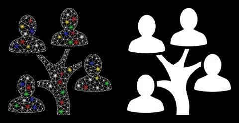 Flare Mesh Network Genealogy Tree Icon with Flare Spots Stock Illustration