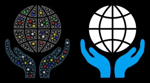 Flare Mesh Network Global Hands Icon with Flare Spots イラスト素材