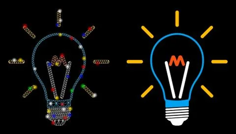 Flare Mesh Network Invent Bulb Icon with Flare Spots Stock Illustration