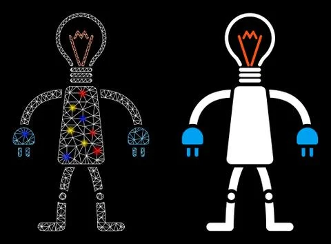 Flare Mesh Network Lamp Head Robot Icon with Flare Spots Stock Illustration