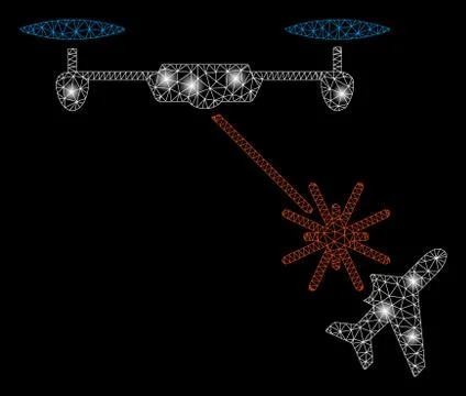 Flare Mesh Network Laser Drone Attacks Airplane with Flare Spots Stock Illustration