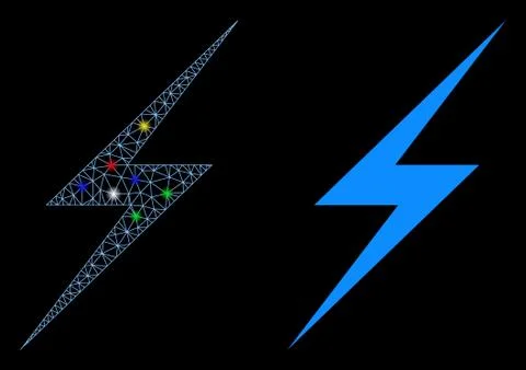 Flare Mesh Network Lightning Icon with Flare Spots Illustrazione stock