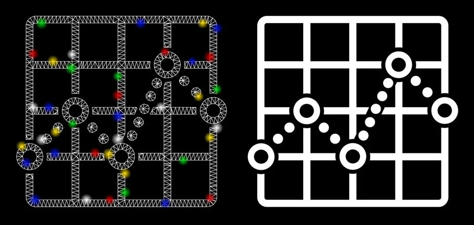 Flare Mesh Network Line Plot Icon with Flare Spots Ilustración de archivo