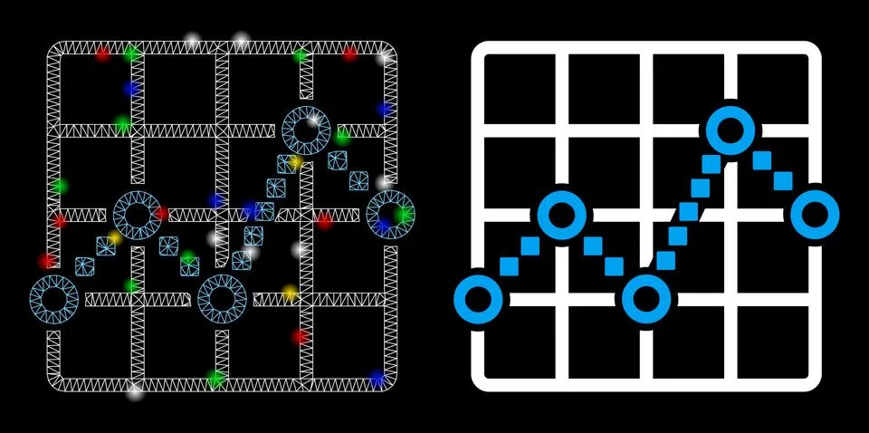 Flare Mesh Network Line Plot Icon with Flare Spots Ilustración de archivo