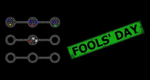 Flare mesh network link lines with nodes with multi colored flash nodes, and  Illustrazione stock