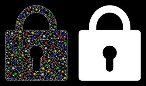 Flare Mesh Network Lock Icon with Flare Spots Stock Illustration