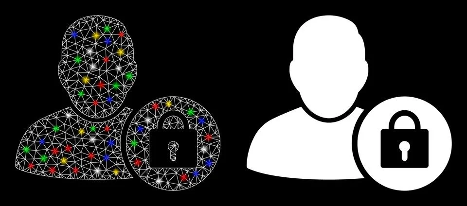 Flare Mesh Network Locked User Icon with Flare Spots 스톡 일러스트