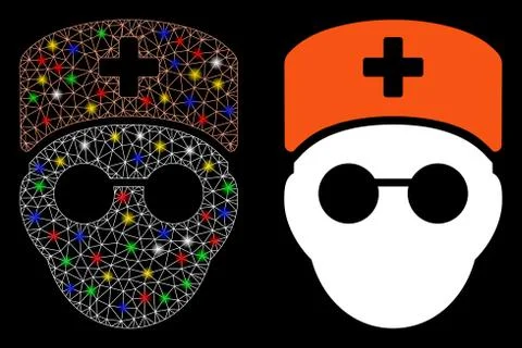 Flare Mesh Network Medic Head Icon with Flare Spots Stock Illustration