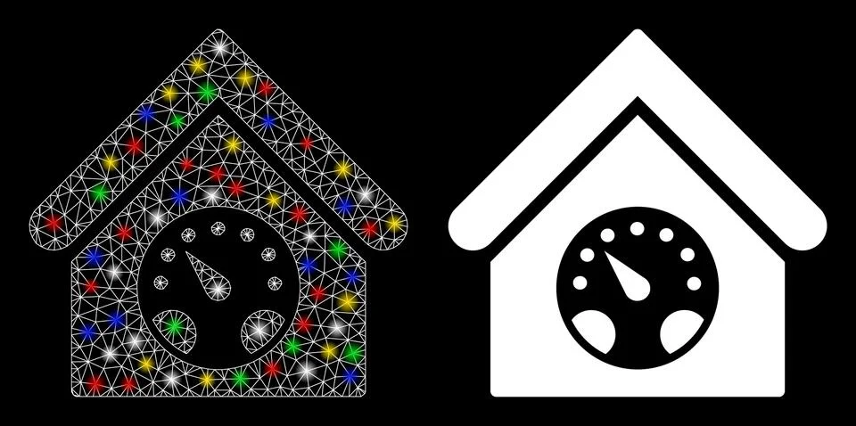 Flare Mesh Network Meter Building Icon with Flare Spots Ilustración de archivo