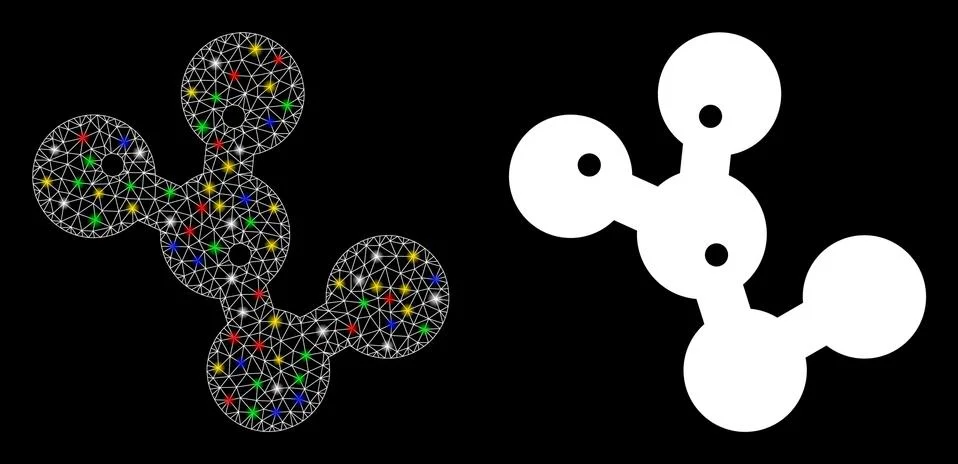 Flare Mesh Network Microbes Icon with Flare Spots Stock Illustration
