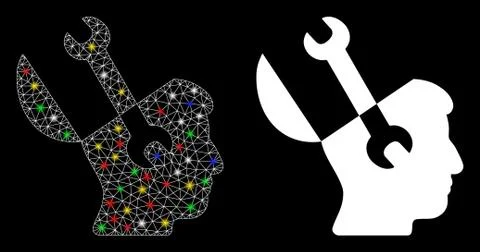 Flare Mesh Network Mind Wrench Tools Icon with Flare Spots Stock Illustration