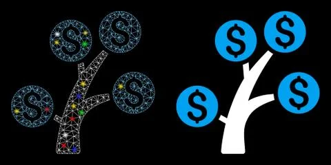 Flare Mesh Network Money Tree Icon with Flare Spots Stock Illustration