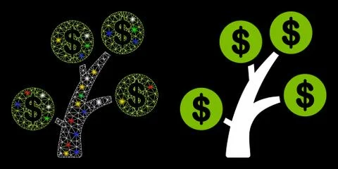 Flare Mesh Network Money Tree Icon with Flare Spots Stock Illustration