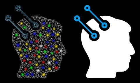 Flare Mesh Network Neural Interface Connectors Icon with Flare Spots Stock Illustration
