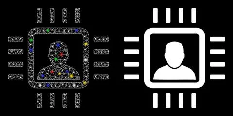 Flare Mesh Network Neuro Processor Icon with Flash Spots Stock Illustration
