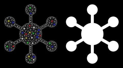 Flare Mesh Network Node Icon with Flare Spots Stock Illustration