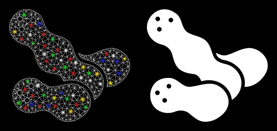 Flare Mesh Network Peanuts Icon with Light Spots Stock Illustration