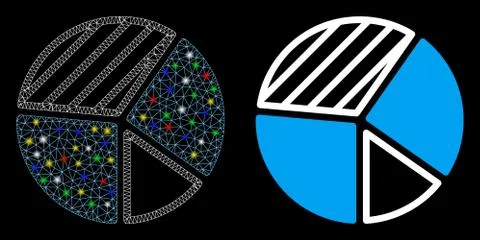 Flare Mesh Network Pie Chart Icon with Flash Spots Illustrazione stock