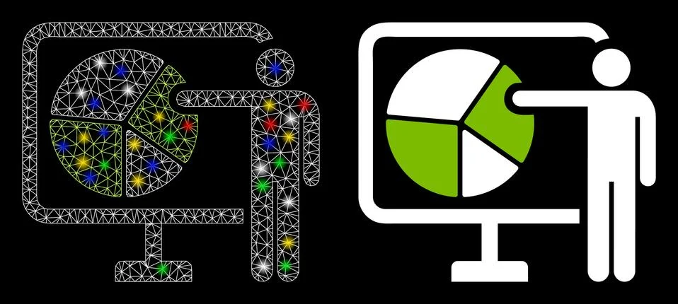 Flare Mesh Network Pie Chart Public Report Icon with Flare Spots Illustrazione stock