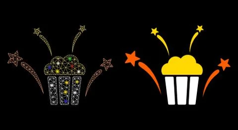 Flare Mesh Network Popcorn Fireworks Icon with Flare Spots Stockillustratie