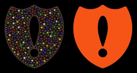 Flare Mesh Network Problem Shield Icon with Flare Spots Stock Illustration
